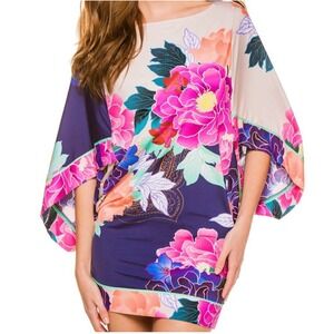 Trina Turk Womens Opulent Oasis Floral Coverup Dress S Kaftan Tropical Vacation